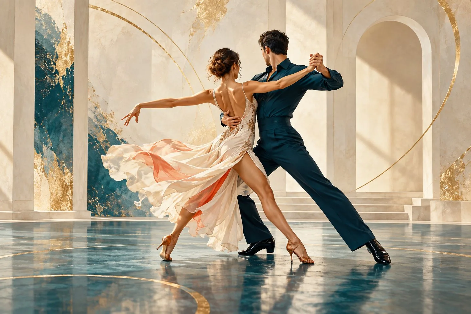 Ζευγάρι χορευτών σε δυναμική φιγούρα Latin Ballroom
